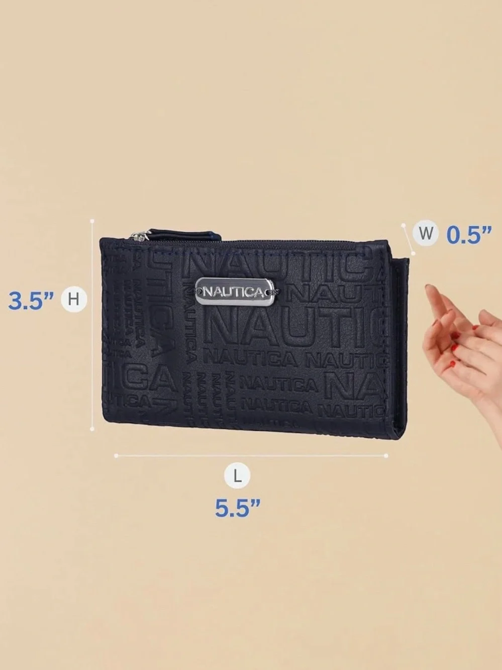 NAUTICA Indigo Embossed Logo Bifold Wallet with Zip Coin Pocket - Picture 7 of 9